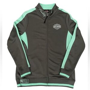 HARLEY DAVIDSON Gray Green Full Zip Logo Pullover in XL